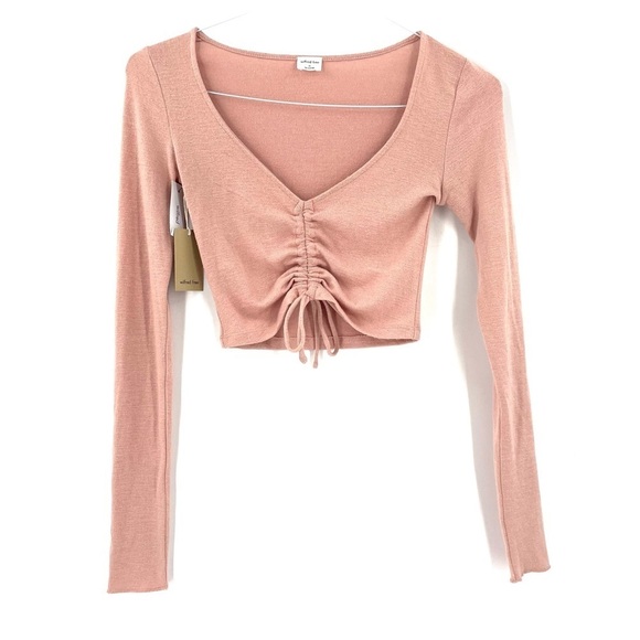 ARITZIA WILFRED NWT Ruched Lynx Cropped Long-sleeve Rose Top - Picture 3 of 8